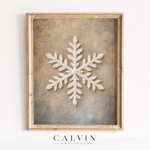 Vintage snowflake wall poster for cabin decor — printable artwork featuring warm antique color palette