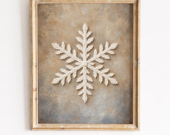 Vintage Snowflake Print, Rustic Winter Wall Art Printable Farmhouse Decor (Digital Download)