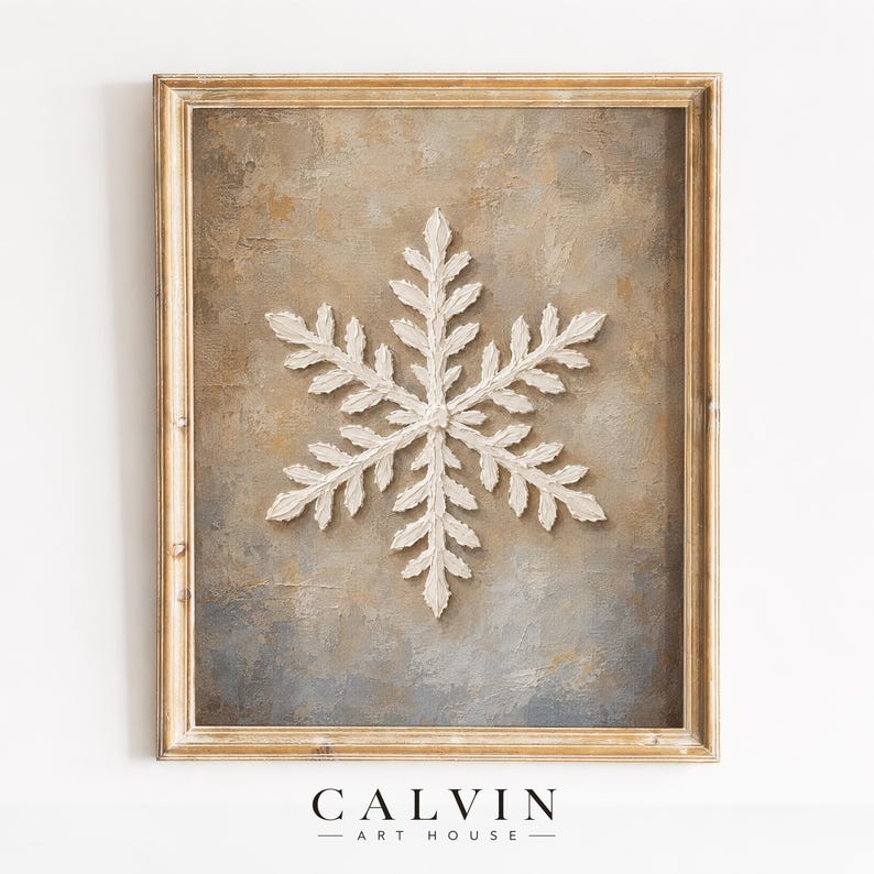 Vintage snowflake wall poster for cabin decor — printable artwork featuring warm antique color palette