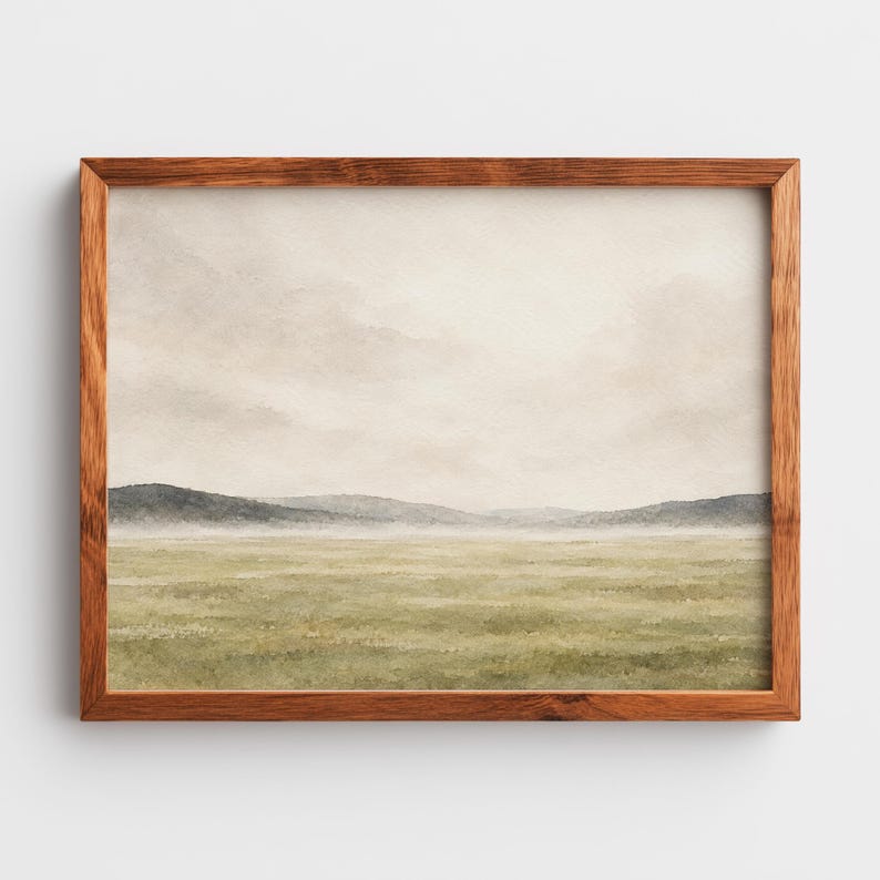 Cozy countryside painting instant download for gallery wall — serene hillside composition