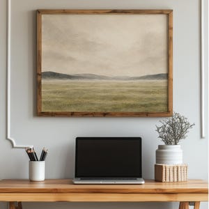 Peaceful farmscape wall poster featuring soft colors, gentle terrain, and hushed beauty