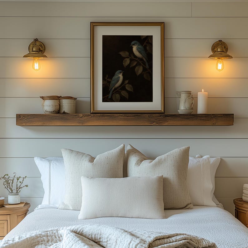 Naturalist bird study wall art for home office — vintage painting with rich textured brushwork and deep tones