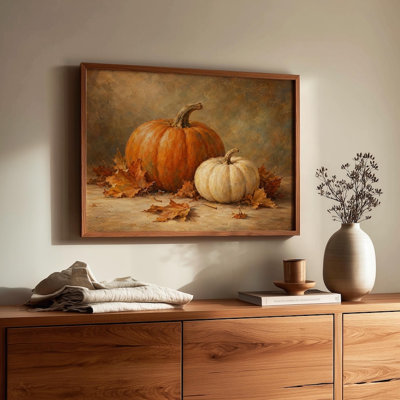 Autumn produce painting picture printable art — vintage cottage-style artwork with weathered background