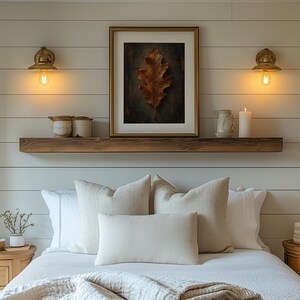 Vintage seasonal leaf print digital art for bedroom — textured old-world botanical illustration