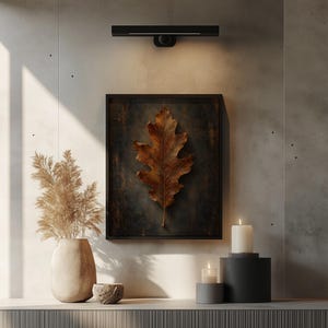 Heritage leaf artwork printable for library wall — antique-style botanical with copper accents