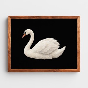 Vintage bird poster printable art for modern farmhouse — graceful swan rendering with neutral color palette