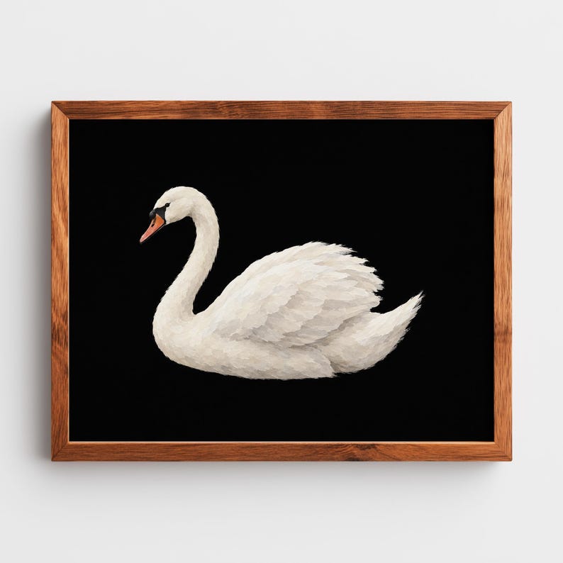 Vintage bird poster printable art for modern farmhouse — graceful swan rendering with neutral color palette