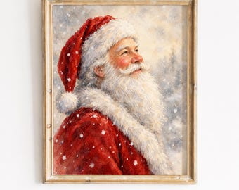 Vintage Santa Claus Portrait, Classic Watercolor Christmas Wall Art Printable (Digital Download)