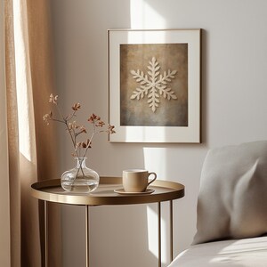 Single delicate snowflake art print for bedroom — downloadable poster featuring muted wintery aesthetic