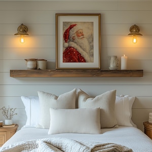 Winter holiday portrait poster with classic jolly character and delicate snow details