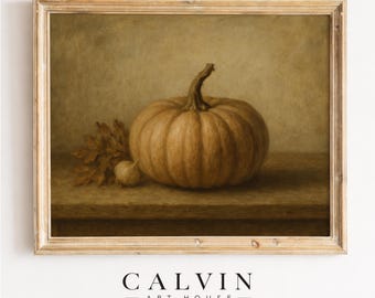 Vintage-Kunstdruck mit Kürbisstillleben, stimmungsvolle Herbstwandkunst im Landhausstil (Digitaler Download)