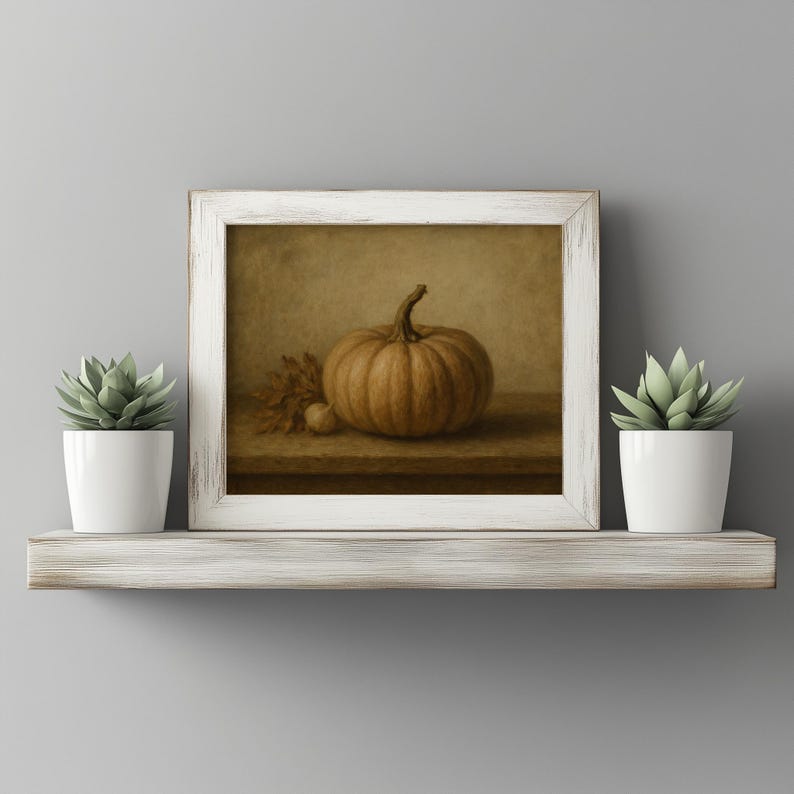 Harvest vegetable artwork printable for dining room — vintage oil painting style with textured, antique canvas finish