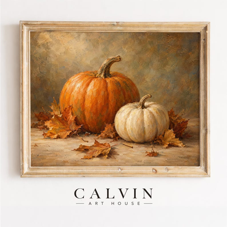 Farmhouse kitchen wall art print — fall vegetable still life featuring cream and orange produce