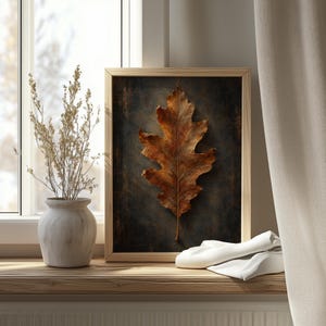 Heritage autumn leaf wall art printable — antique botanical featuring rich copper and rust hues