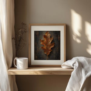 Golden brown leaf digital print for library — antique natural history illustration aesthetic