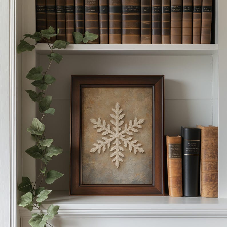 Minimalist snowflake painting for guest room — instant download art with antique inspired texture