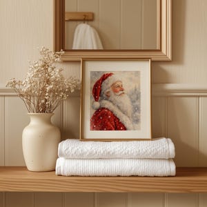 Retro Christmas portrait printable art with muted background tones and nostalgic seasonal mood