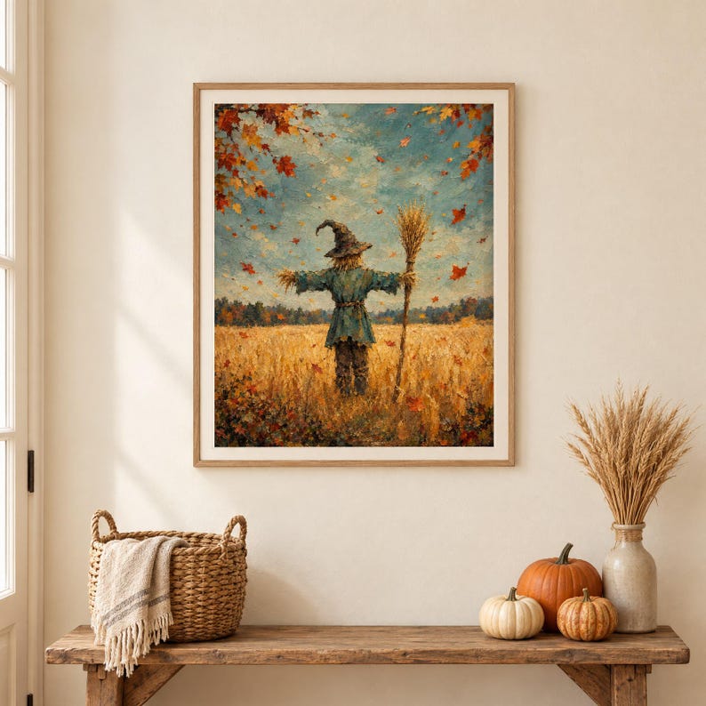Rustikale Vogelscheuchen-Wandkunst, Herbstliche Bauernhaus-Dekoration (Digitaler Download) Bild 2