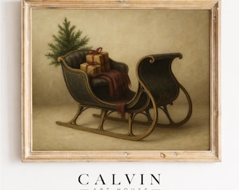 Vintage Horse Sleigh Christmas Print, Rustic Farmhouse Holiday Art (Digital Download)