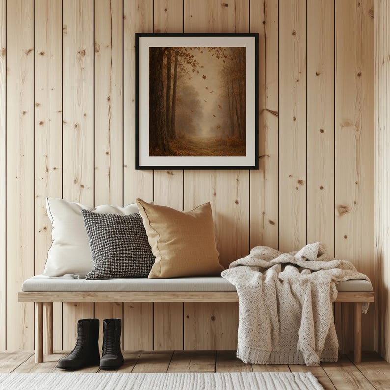 Dreamy forest path artwork printable — cozy season-inspired composition with earthy hues and nostalgic warmth