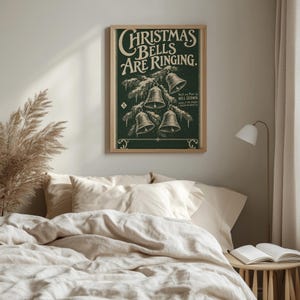 Nostalgic holiday bells wall art printable — cozy farmhouse style with hand-drawn illustration and serif lettering