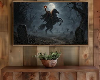 Halloween Ruiter Lijst TV Kunst, Gotische Begraafplaats Spookdecoratie (Digitale Download)
