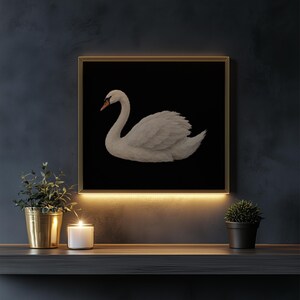 White swan wall art print — timeless waterfowl illustration with vintage character and soft textures