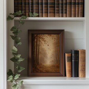 Cozy woodland picture for living room — vintage-style landscape with rustic earth tones and nostalgic mood