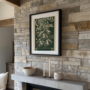 Vintage bells illustration picture for kitchen — traditional holiday charm with serif fonts and corner flourishes