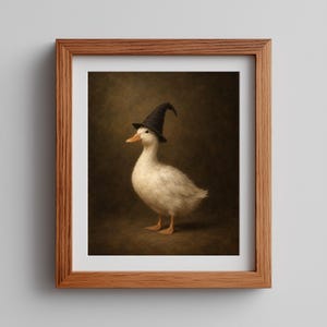Vintage Halloween duck wall painting for entryway — dark whimsical seasonal home art