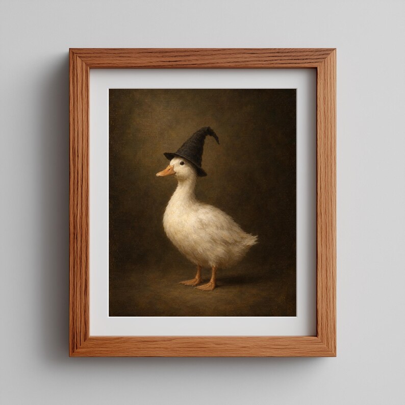 Vintage Halloween duck wall painting for entryway — dark whimsical seasonal home art