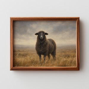 Country landscape wall picture — vintage pastoral scene featuring grazing sheep and atmospheric sky
