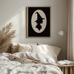 Gothic lady profile digital art print for gallery wall — minimalist costume portrait silhouette with seasonal appeal