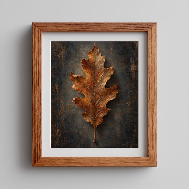 Autumn foliage wall art printable download for entryway — old-world inspired leaf illustration