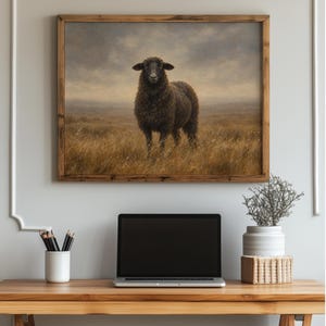 Grazing animal portrait poster for dining room — rustic farmhouse aesthetic with soft brushstrokes and quiet energy