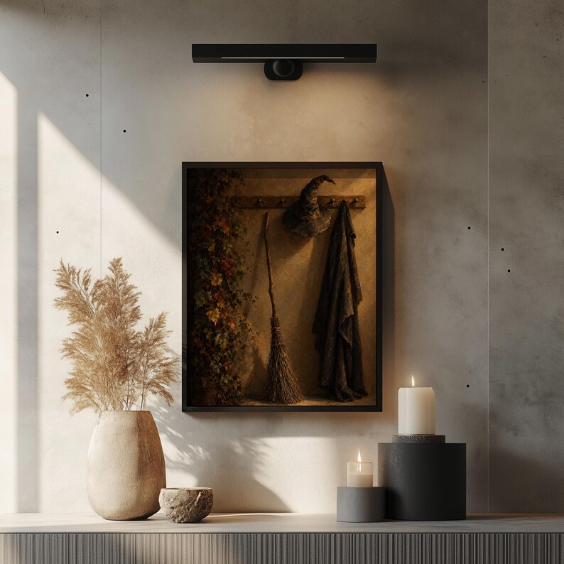 Victorian gothic wall print featuring magical profession apparel — rust and burgundy leaf details