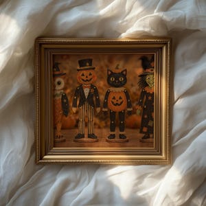Hand-illustrated Halloween paper doll poster — vintage-inspired jointed figures with nostalgic seasonal charm