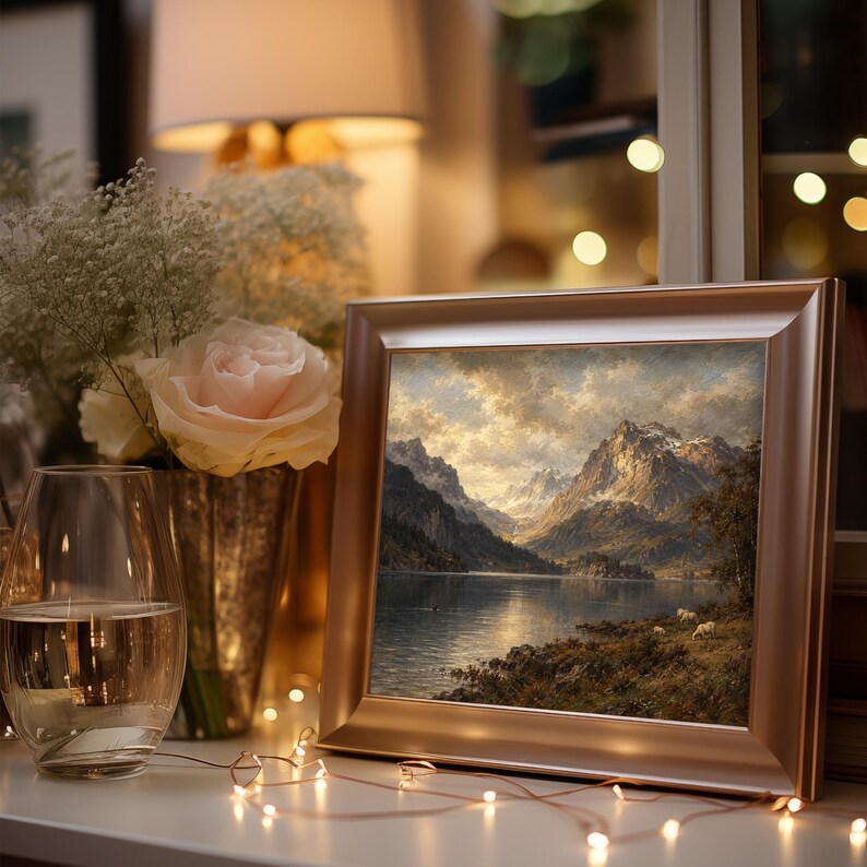 Alpine wilderness digital art poster with layered composition and earthy tones — gallery wall ready