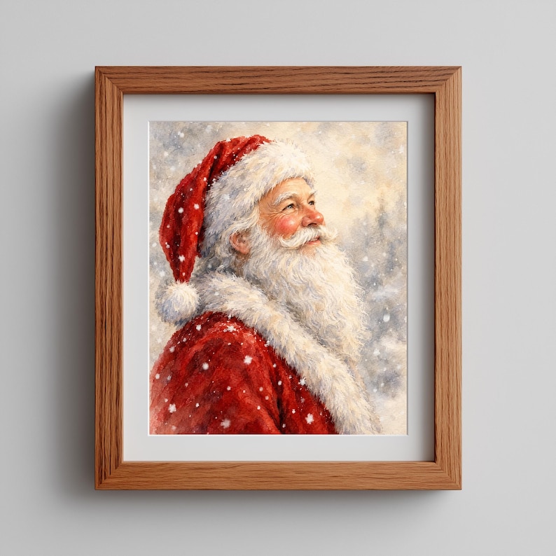 Festive Santa Claus picture printable art for living room — warm nostalgic holiday décor