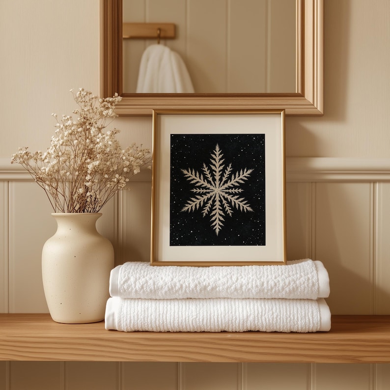 Antique nature study poster featuring detailed ice formation — elegant cream-toned illustration on charcoal background