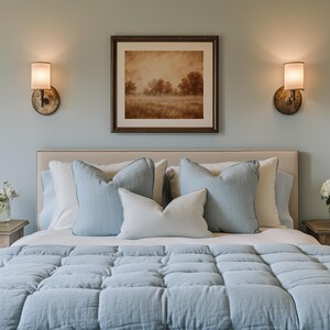 Faded antique autumn painting for living room — tranquil rural scene with muted burnt-sienna palette