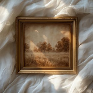 Golden harvest field artwork instant download — cozy rustic ambiance with faded painterly style