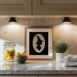 Potion maker portrait poster for bedroom décor — classic black profile cameo featuring tall iconic hat shape