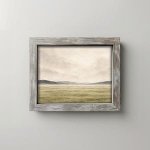 Rolling hills digital print wall art with calm countryside aesthetic and neutral tones