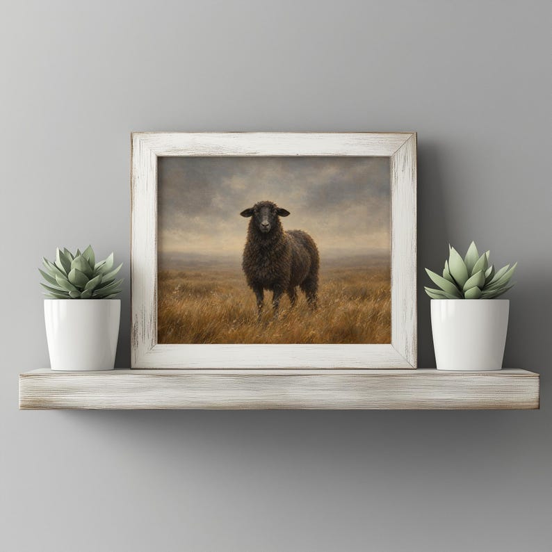 Farm scene wall art — vintage pastoral painting with muted colors and serene countryside backdrop