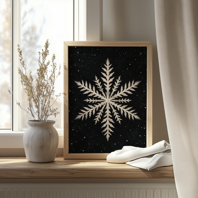 Delicate winter frost picture printable art — vintage botanical rendering with sophisticated dark elegant aesthetic