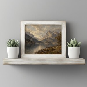 Mountain range with grazing livestock wall poster — vintage textured oil painting aesthetic