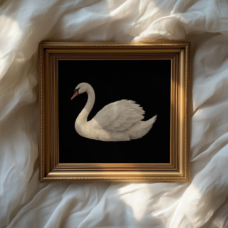 Swan wall poster instant download — refined feathered bird with vintage oil painting feel and gallery appeal