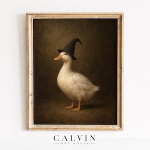 Creepy cute fowl portrait digital art for study — moody vintage style with dark academia vibes