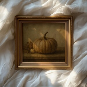 Pumpkin and botanicals wall art picture instant download — classic farmhouse aesthetic with rich shadow details